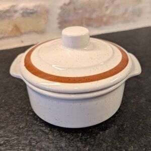 Autumn Collection Stoneware Sugar Bowl Lid Handles Specks w Brown Accent Japan